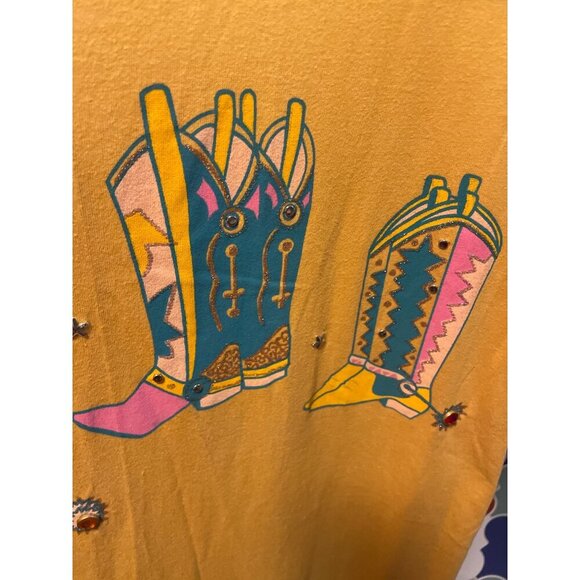 Vintage 90s UNBRANDED Yellow Cowboy Boot Graphic Oversized Tee SZ XL - Picture 5 of 7